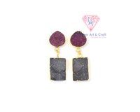 Multi Color Druzy Gemstone With Electroplated Gold Plated Handmade Stud Earrings