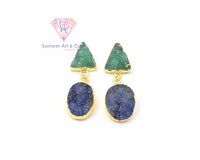 Multi Color Druzy Gemstone With Electroplated Gold Plated Handmade Stud Earrings