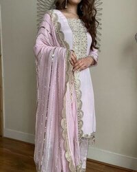 Faux Georgette Embroidered Kurti Set - Heavy Embroidery Sequence Work, Fully Stitched, Available in M, L, XL, XXL Sizes, Ethnic Style for Girls