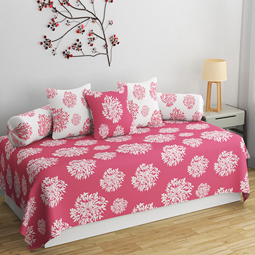 Pink Patch Diwan Cover Set - Feature: Washable