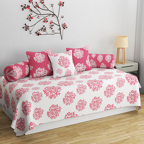 Pink White Diwan Cover Set - Feature: Washable