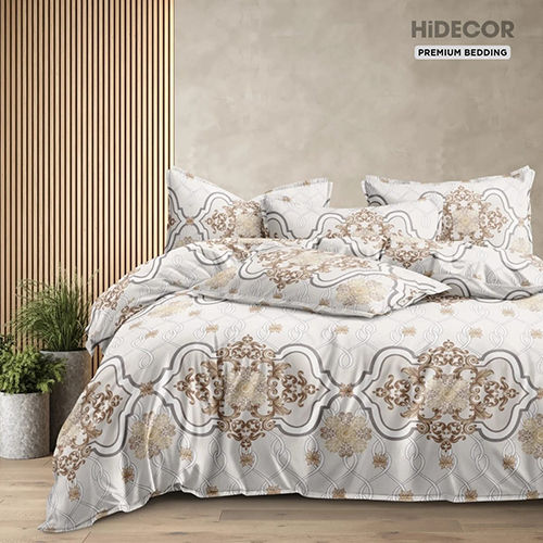 Cream Color Tweed Fabric Printed Bedsheet - Color: Multicolor