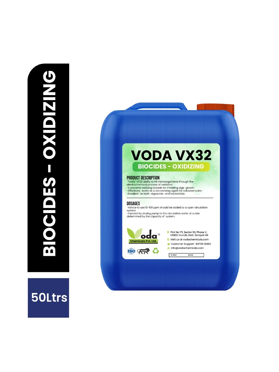 Voda Vx32 - Liquid Algaecide & Bactericide Solution | 10-100 Ppm Dosage, Effective Microorganism Elimination, 24 Month Shelf Life, Water Treatment Application