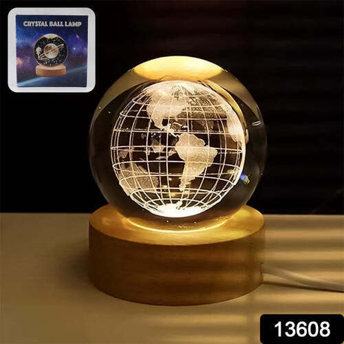 World 3D Crystal Ball lamps With Wood Base