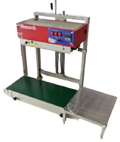 Continuous Bag Sealer Machine - 21cm Dimensions, Red Color | Manual Operation, Sealing Speed up to 12 Mtr./Min, Ideal for High-Volume Packaging