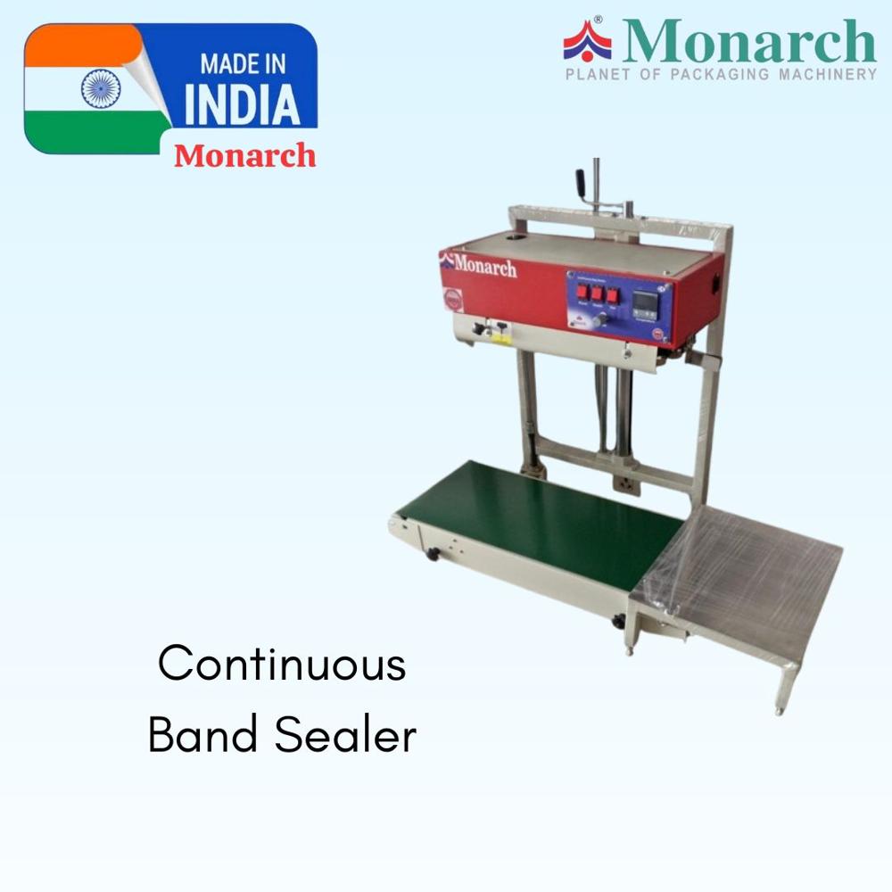 Continuous Bag Sealer Machine - 21cm Dimensions, Red Color | Manual Operation, Sealing Speed up to 12 Mtr./Min, Ideal for High-Volume Packaging