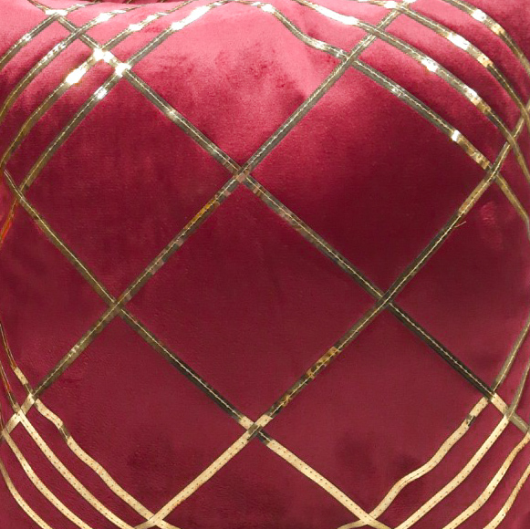 Velvet Checked Designs Cushion Cover Set Of 5 - Color: Maroon