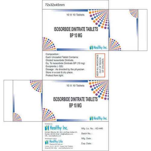 10 Mg Isosorbide Dinitrate Tablets Ip - Grade: Medical