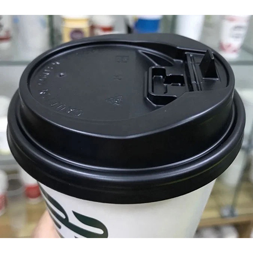 Black Plastic Lid For Paper Cup - Plastic Material, Standard Size, Black Color | Worm Embossed Treatment, Ideal For Hot Beverage Service