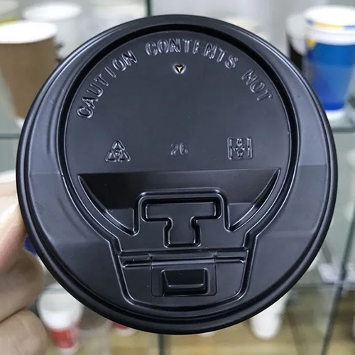 Black Plastic Lid For Paper Cup - Plastic Material, Standard Size, Black Color | Worm Embossed Treatment, Ideal For Hot Beverage Service