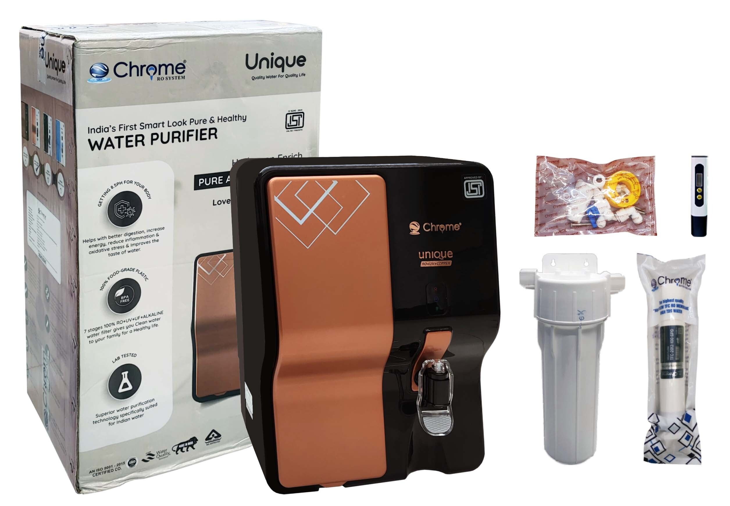 CHROME UNIQUE BLACK COPPER RO WATER PURIFIER