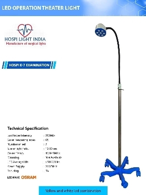Examination Light E-7 - 7 White LEDs, 4500-6500K CCT, 1800x150x500cm, 50000-100000 Intensity, Mobile Stand with Goose Neck, Touchless Control - 24W Power