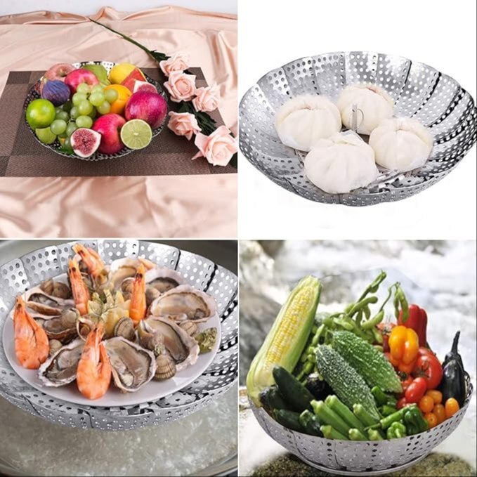 Mitsico steel steamer 10 inch Stainless Kitchen Folding Steamer Vegetable Kitchen Fruit Food Basket