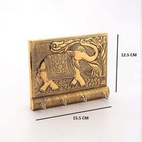 Wooden Key Holder for Home Decor Stylish Metal Gold Antique Elephant Design
