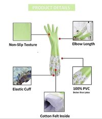 Mitsico Reusable PVC Hand Gloves Flock Lined Long Elbow Hand Gloves Safety Kitchen for Dishwashing