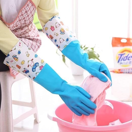 Reusable Pvc Hand Gloves - Thickening Rubber With Extra Long Cuff | Waterproof, Multicolor, Soft Lining, Gripping Nubs For Effortless Cleaning Tasks