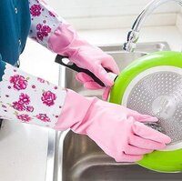 Mitsico Reusable PVC Hand Gloves Flock Lined Long Elbow Hand Gloves Safety Kitchen for Dishwashing