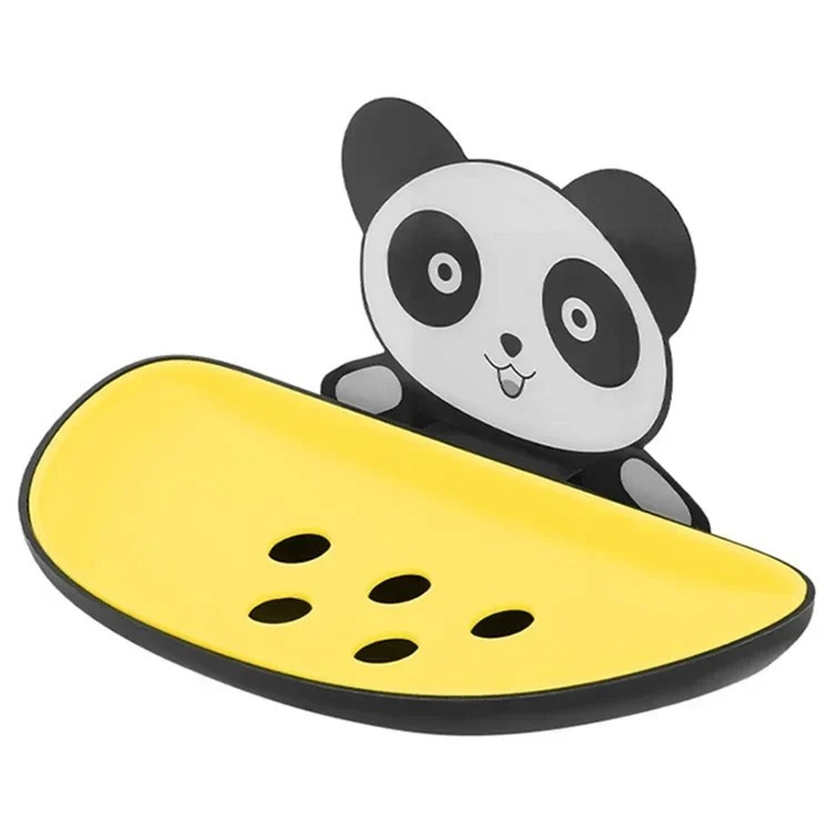 Panda Shaped Soap Holder - Abs + Space Aluminum, Oval Multicolor Design | Self-draining Structure, Removable Silicone Suction Cup, Smooth Edges