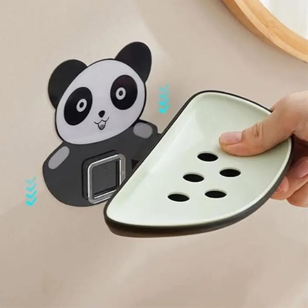 Panda Shaped Soap Holder - Abs + Space Aluminum, Oval Multicolor Design | Self-draining Structure, Removable Silicone Suction Cup, Smooth Edges