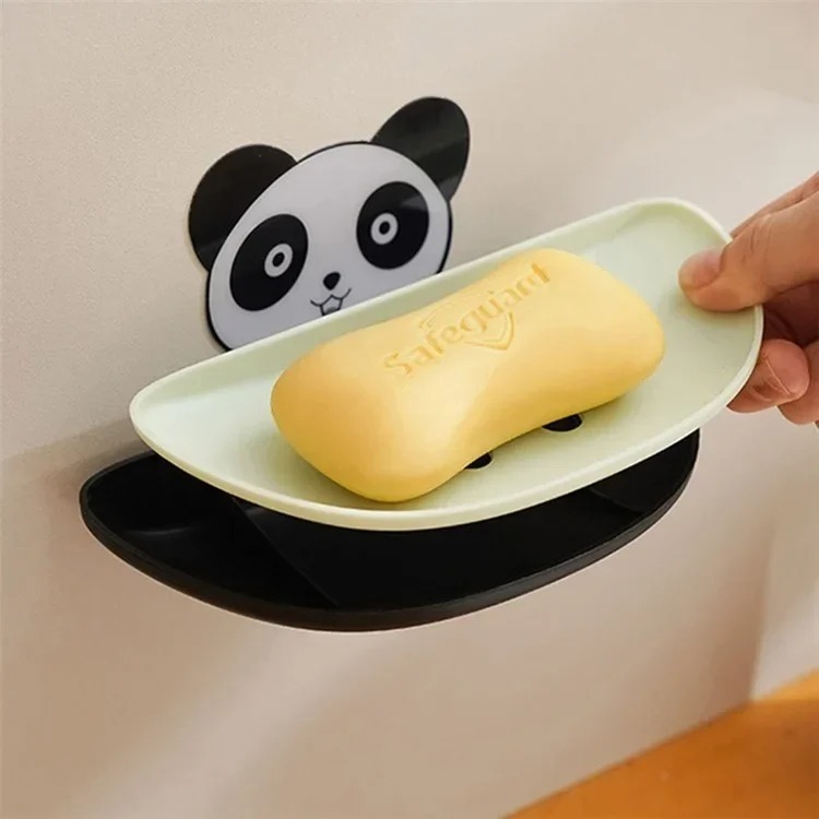 Panda Shaped Soap Holder - Abs + Space Aluminum, Oval Multicolor Design | Self-draining Structure, Removable Silicone Suction Cup, Smooth Edges