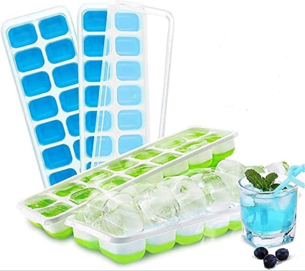 Mitsico 14 Cavity Pop Up Ice Cube Trays for Freezer with Lid Easy Flexible Silicone Bottom