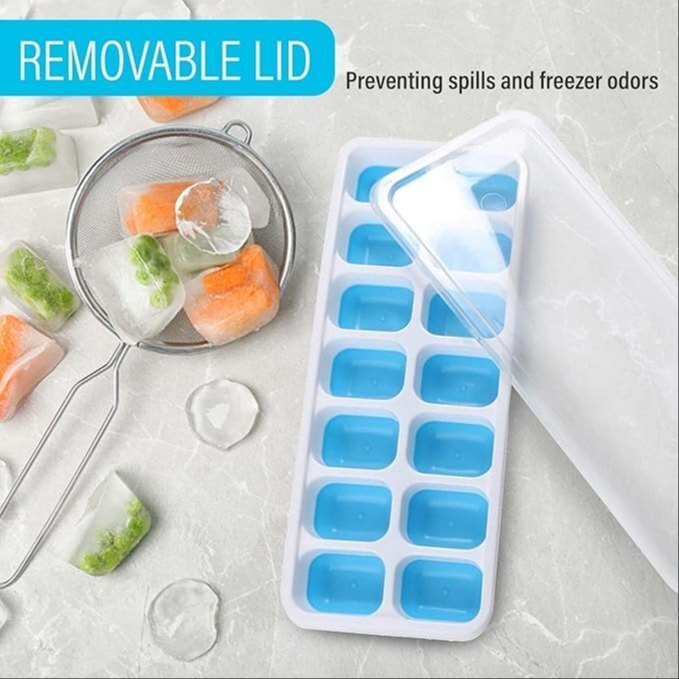 Mitsico 14 Cavity Ice Cube Tray - Flexible Silicone, Multicolor Design With Innovative Lid For Easy Filling, Cleaning, And Versatile Use