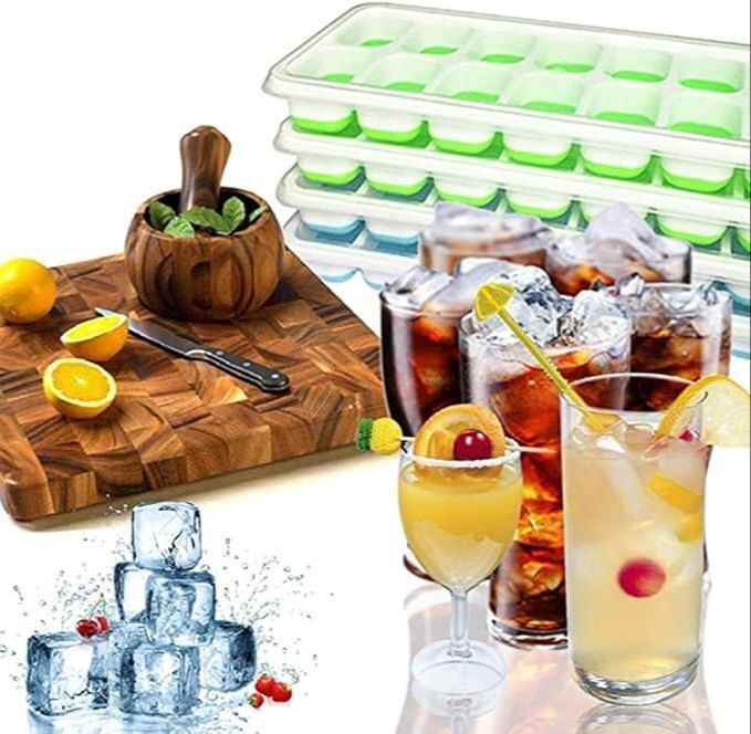 Mitsico 14 Cavity Pop Up Ice Cube Trays for Freezer with Lid Easy Flexible Silicone Bottom