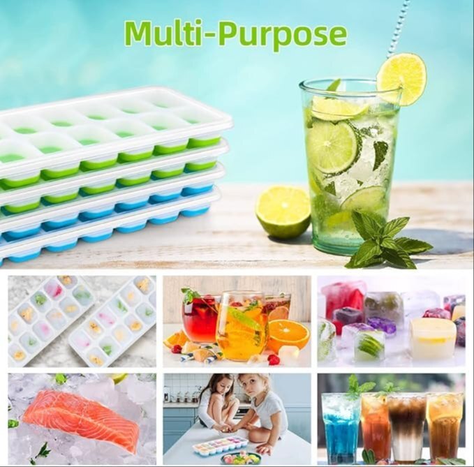 Mitsico 14 Cavity Ice Cube Tray - Flexible Silicone, Multicolor Design With Innovative Lid For Easy Filling, Cleaning, And Versatile Use