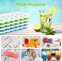 Mitsico 14 Cavity Pop Up Ice Cube Trays for Freezer with Lid Easy Flexible Silicone Bottom