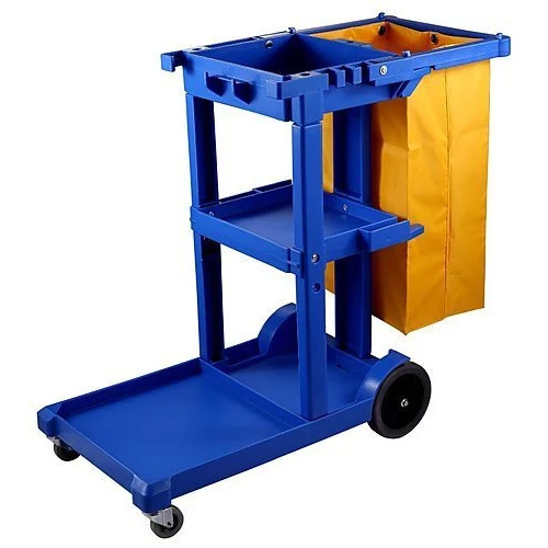 Janitor Cart Cleaning Trolley With Cover Blue