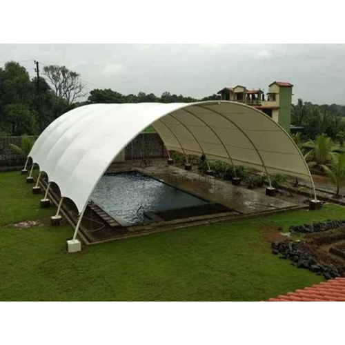 Swimming Pool Tensile Structure - Durable PVC Panels, Classic White Color | Easy Pole Fitted Connection, Quality Steel Roof