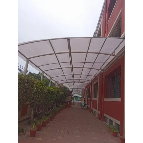 Tensile Walkway Covering Structure - Steel Frame, Long Life, White Tensile Fabric Canopy | Pole Fitted Connection for Hotels and Restaurants
