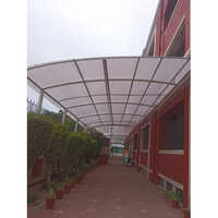 Tensile Walkway Covering Structure - Steel Frame,  Long Life, White Tensile Fabric Canopy | Pole Fitted Connection For Hotels And Restaurants