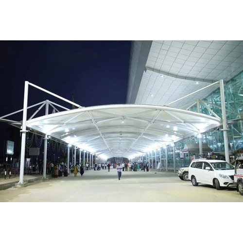Walkway Covering Car Parking Structure - Steel Wall Panel 5mm Thick, White Color, Pole-Fitted Design for Long-Lasting Protection