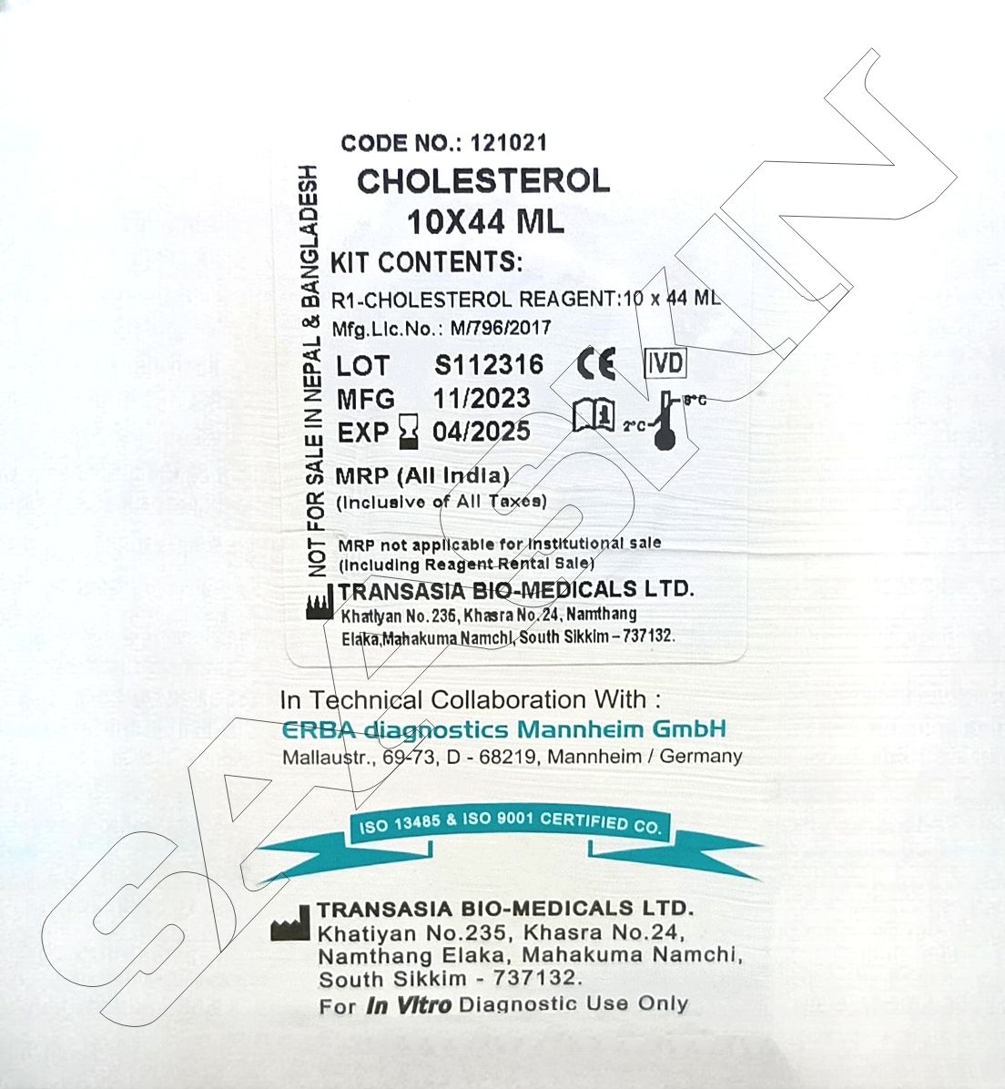 Erba Mannheim System Pack Cholesterol Kit