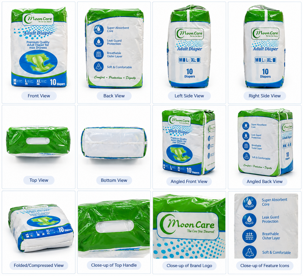 Moon Care Adult Diapers - Cotton Material, Large Size (Waist 29"-40'') | Maximum Absorbency, Comfortable Fit for Men and Women