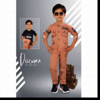Peach Causal Wear Denim Jacket Pant Set - Age Group: 1-10 Years