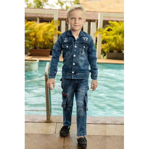 Kids Denim Jacket With Cargo Pants - Age Group: 6-10 Years