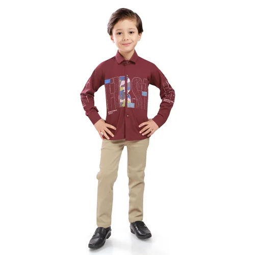 Boys Maroon Shirt Pant Set - Age Group: 5-10 Years