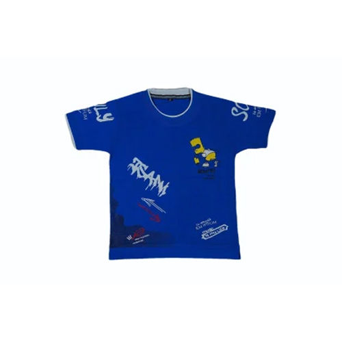 Dark Blue Cotton Lycra Printed Kids T Shirt - Age Group: 5-7 Years