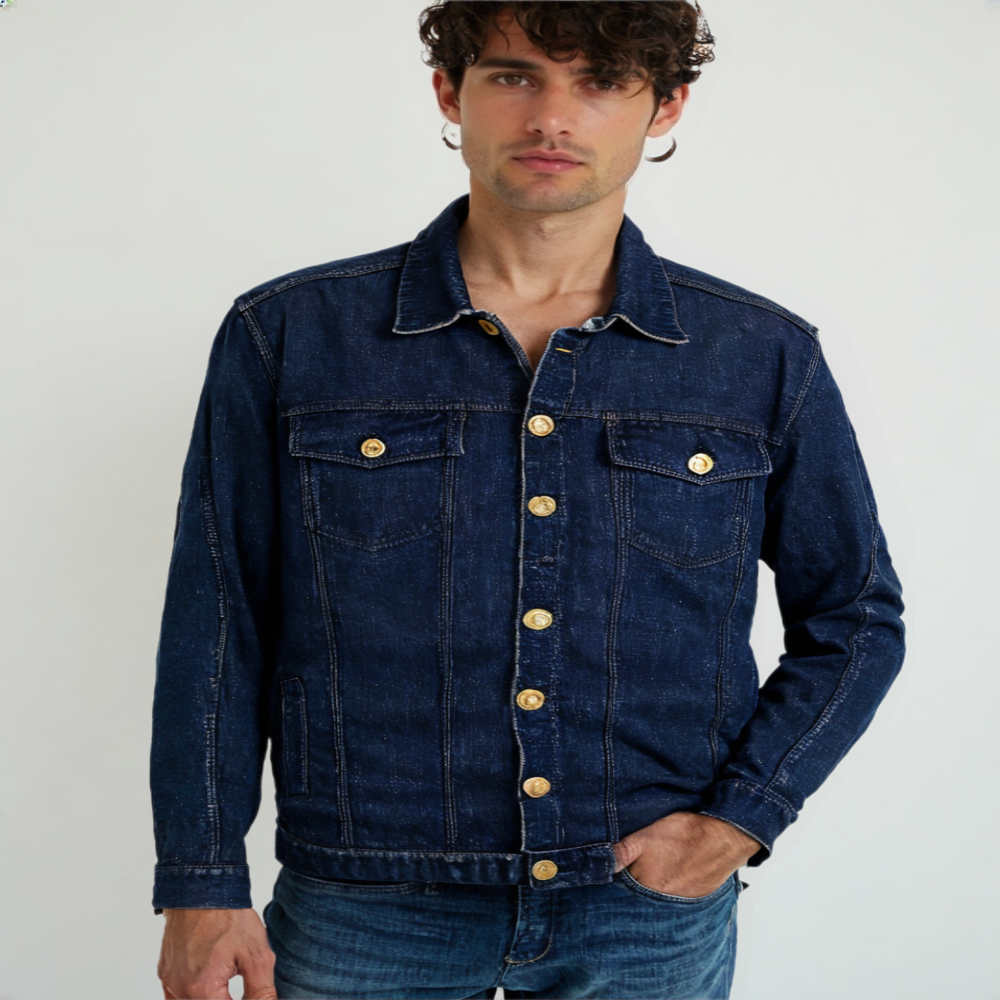 Full Sleeve Denim Jacket - Denim Fabric, Suitable For Boys Aged 3-5 Years, Classic Blue Color, Washable & Customized Logo