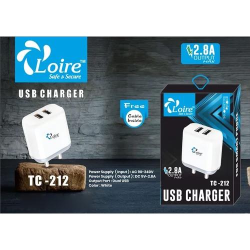 2.8A USB Charger - Polycarbonate Body, 1-Year Warranty | Sleek White Bar Design, Fast Charging for Android Devices