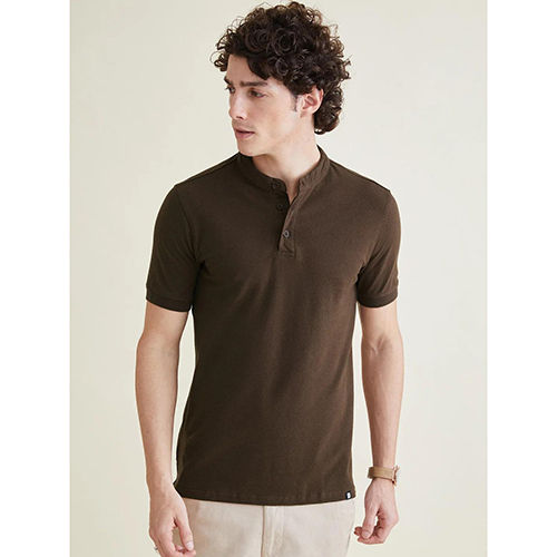 Coffee Mandarin Polo T-Shirt - Age Group: Adult