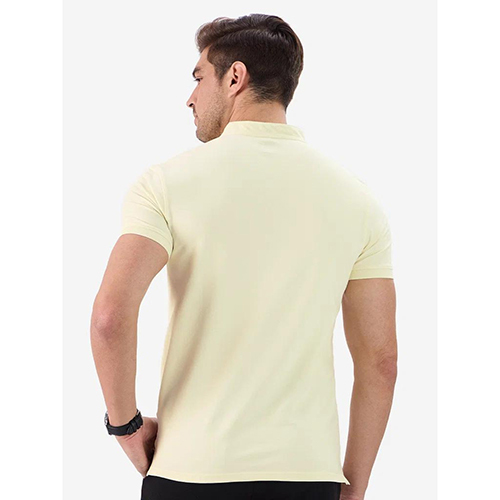 Cream Mandarin Polo T-shirt - High-quality Cotton Blend, Customized Size, Elegant Plain Design, Short Sleeves For Warm Weather