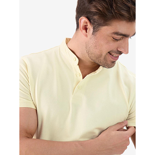 Cream Mandarin Polo T-shirt - High-quality Cotton Blend, Customized Size, Elegant Plain Design, Short Sleeves For Warm Weather
