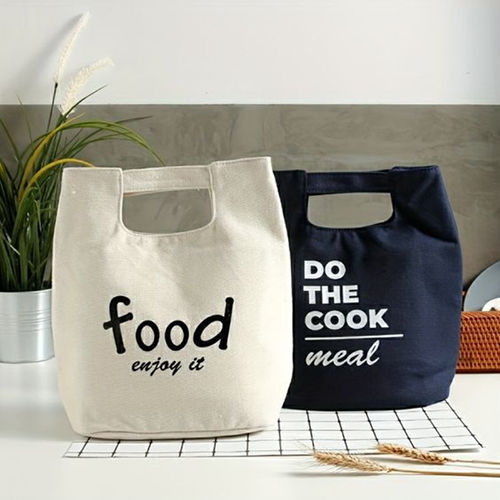 Canvas Printed Lunch Tote Bag - Color: White