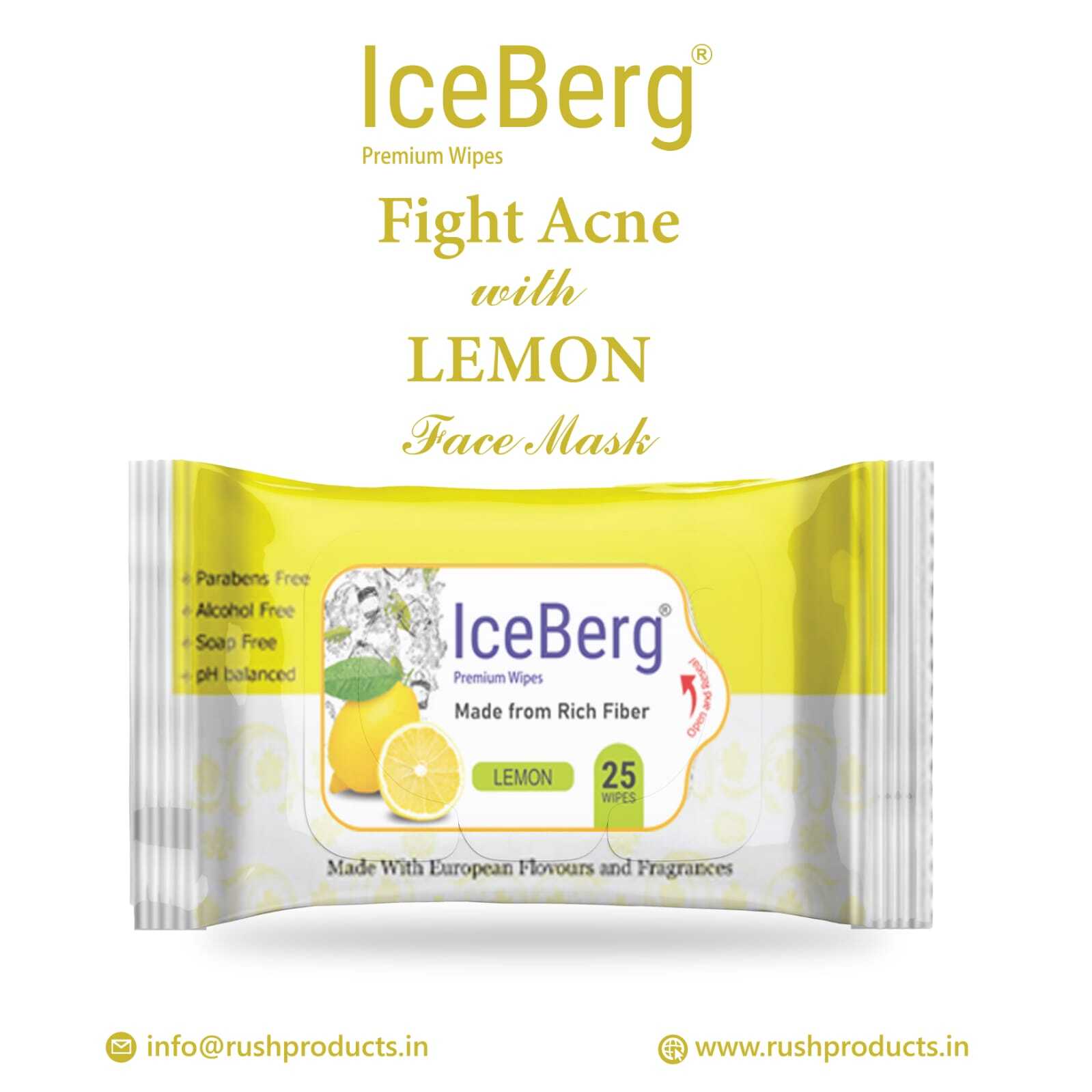 Fresh Lemon Scented Wet Wipes - Non Woven Fabric, 15x20 Cm , Kills 99.99% Germs, 100% Natural Biodegradable, Skin Brightening & Lightening