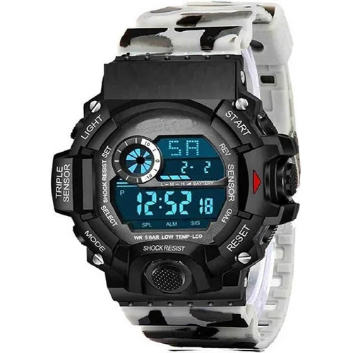 White Army Pattern Digital Sports Watches