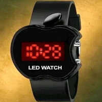 Kids Apple Shape Led Digital Watch - Color: Black