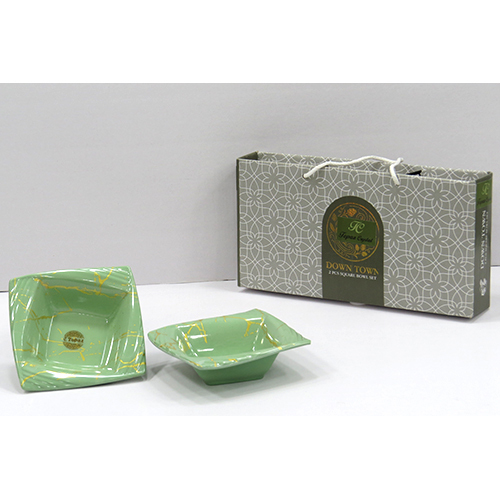 Down Town 2pcs Bowl Set - Melamine, 200 ml, Green, Square Shape | Polished Finish, 2-Piece Home Dining Essential